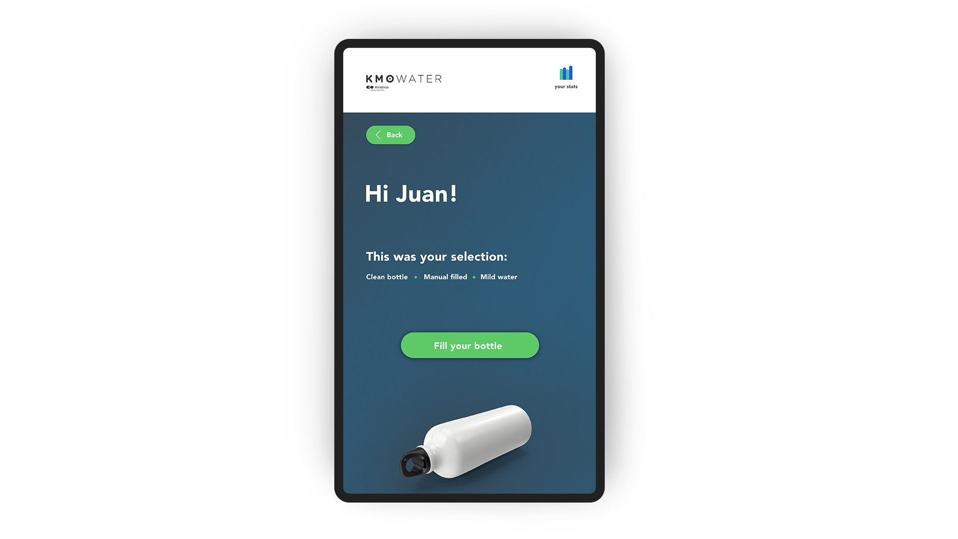 Diseño de pantalla de un fin de un test en una App para pantalla táctil